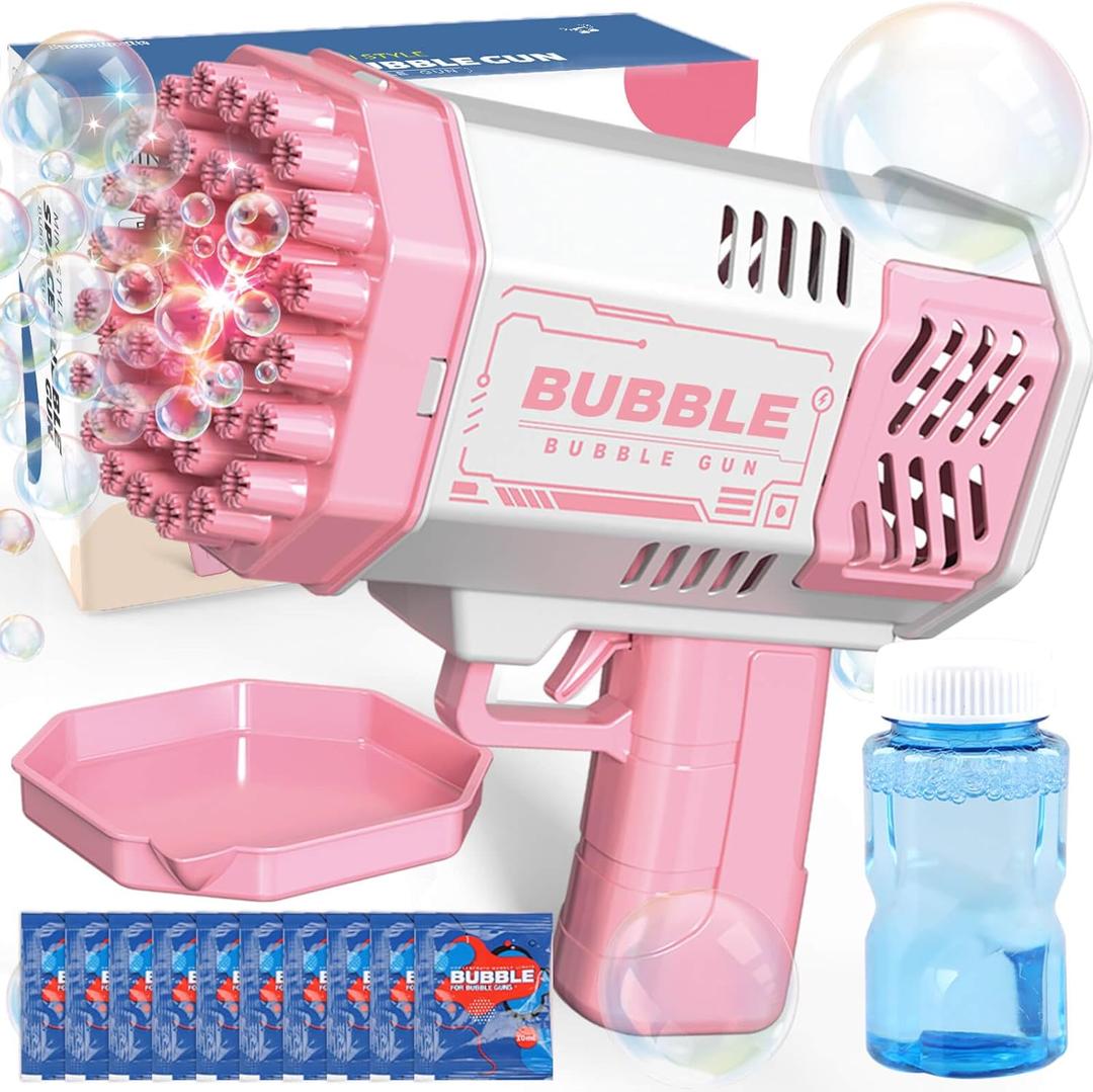 JONEG Toys for 3-8 Year Old Boys Girls: Bubble Machine for Kids with Bubble Solution, Gifts for 3 4 5 6 7 8 Years Old Boy Birthday Toy for Kid Toddlers Ages 4-6 Outdoor Wedding Bubbles Blower Maker (Pink)