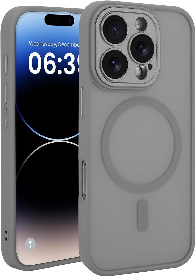 Designed for iPhone 16 Pro Case,Compatible with MagSafe Military-Grade Protection[Full Camera Protection],Matte Shockproof with Anti-Fingerprint Phone Case,Grey (Gray)