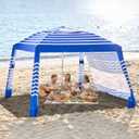 Beach Cabana 8'8', Portable Beach Canopy Easy Pop Up, Tent Sun Shelter With Side Wall with Silver Coated Fabric for Family, Wind Resistant (Deep Blue