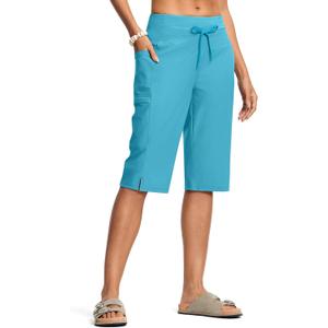 Women's Swim Capris Pants High Waist Tummy Control Quick Dry UPF 50+ Long Board Shorts with Liner and Pockets (X-Large)