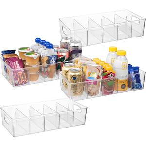 ClearSpace Plastic Pantry Organization and Storage Bins with Removable Dividers Perfect Kitchen Organization or Kitchen Storage Refrigerator Organizer Bins, Cabinet Organizers (4 Pack XL)