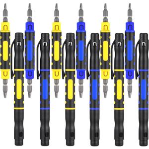 12 Pack 4 in 1 Pocket Screwdriver Portable Pen Screwdriver Multipurpose Screwdriver Crossing Flathead Double Ended Screwdriver for Repairing Installing Hand Tool, 2 Colors