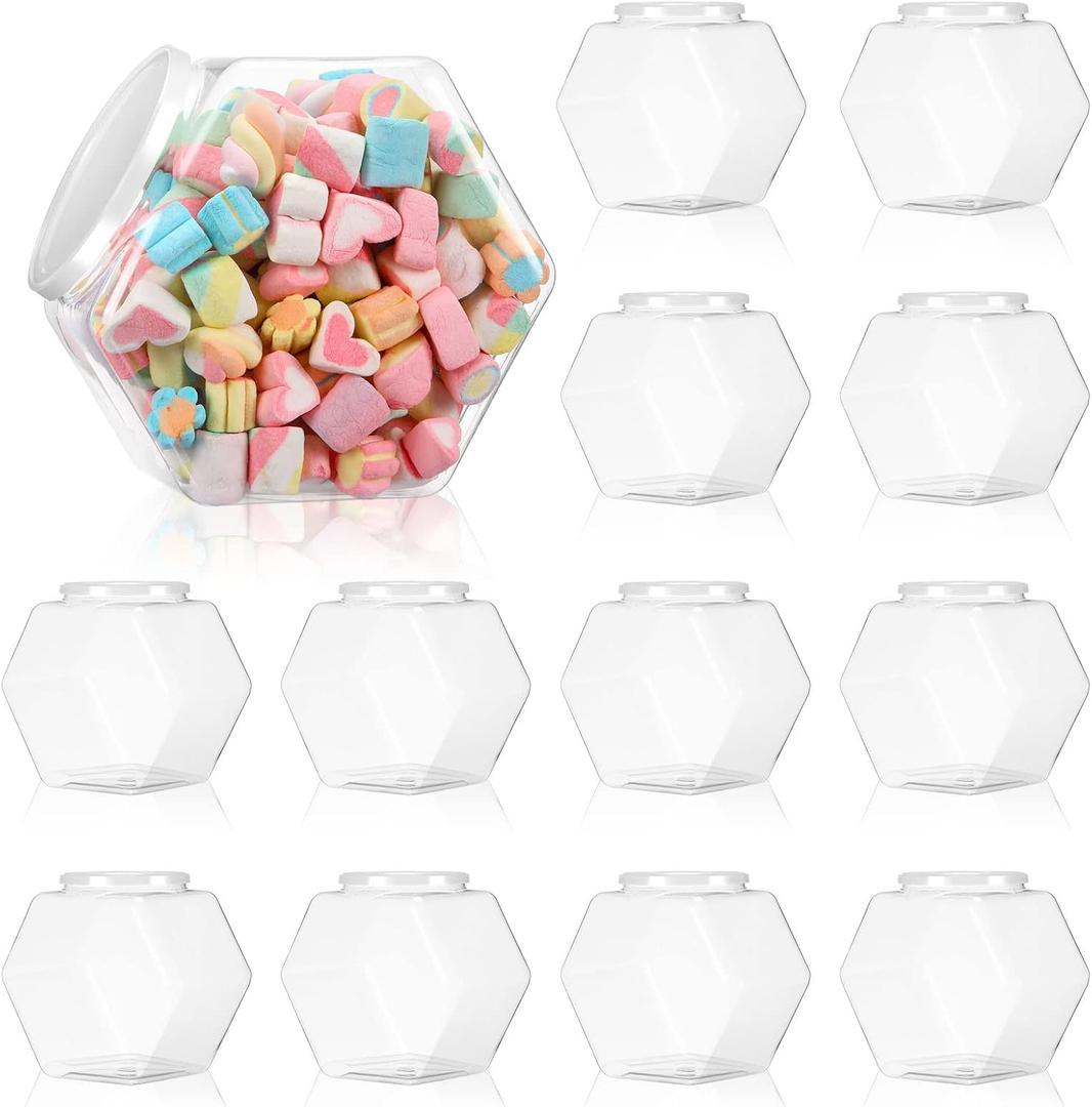 Yahenda 8 Pcs Hexagon Plastic Jars Cookie Jars with Airtight Lids Clear Candy Jar Wide Round Mouth Snacks Dog Food Candy Containers Reusable Coffee Display for Gifts and Storage(73 oz)