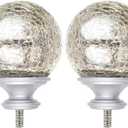 KAMANINA Crackle Glass Replacement Finials for 1 Inch Curtain rods, M6 Standard Screw Curtain Rod Finials, Set of 2, Antique Silver