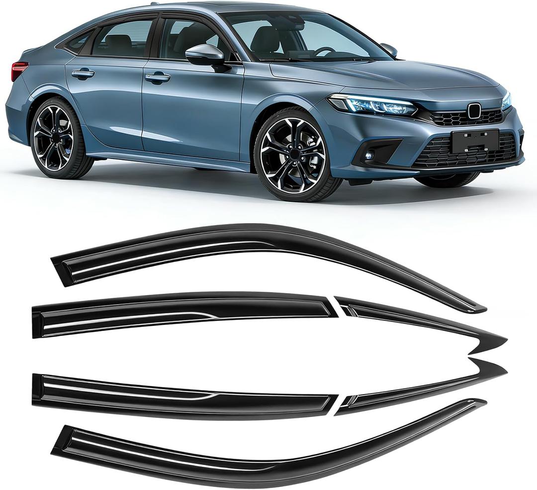 Rain Guards Compatible with Honda Civic Sedan 2022 2023 2024 2025 2026, Tape-on Durable Side Window Wind Deflectors, 2022-2026 Civic Rain Guard Black 6 PCS