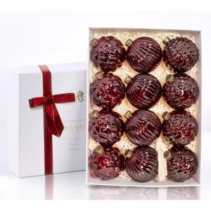 12PCS Red Glass Christmas Ornaments, 3.15 Textured Glass Ball Ornaments, Ribbed & Embossed Vintage Baubles, Rustic Farmhouse Holiday Decorations for Christmas Tree, Wreaths & Garland (Red)