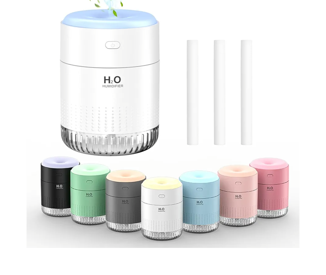 SZO Portable Mini Humidifier, 500ML USB Personal Cool Mist Humidifiers for Bedroom Office Travel Desk, Whisper Quiet 20dB with 2 Mist Modes & Auto Shut-Off, Small Desktop Humidifier (White)