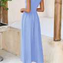 PRETTYGARDEN Women's 2025 Summer Casual Long Dresses Cap Sleeve Patchwork A Line Flowy Modest Elegant Homecoming Maxi Dress (Blue, XL)