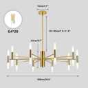 BOKT Mid Century Gold Sputnik Chandelier Large 20-Lights LED Chandelier Semi Flush Mount Ceiling Light Contemporary Round Dining Room Island Pendant Light Fixture