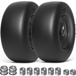 13x6.50-6 Lawn Mower Tires Flat Free, Zero Turn Mower Front Tires for Residential and Commercial, 13x6.5-6 Flat Free Tire and Wheel, 3/4" & 5/8" Bearing, 3.25"-7.65" Center Hub, 2Pack Black