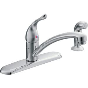 Moen Chateau Chrome One-Handle Low-Arc Kitchen Sink Faucet with Side Sprayer, 4 Hole Kitchen Faucet, Separate Flexible Pull Out Spray Head, for Commercial, Laundry, Utility, 7430