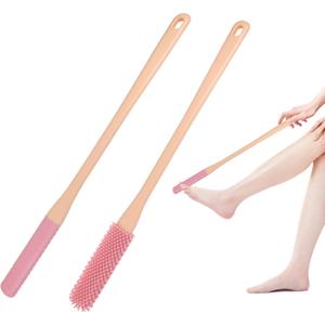 OWIIZI Toe Cleaning Brush 15.7" Foot Scrubber in Shower with Long Handle Silicone Foot Brush Soft Skin Exfoliation Lotion Applicator for Foot Seniors,Elderly, Men and Women 2Pack