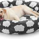JOEJOY Donut Large Dog Bed, Cute Round Calming Dog Bed with Removable Washable Cover, Orthopedic Pet Beds with Jacquard Shaggy Plush & Non Skid Bottom, Black (Grey)