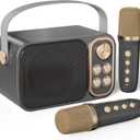 Kids Karaoke Machine with 2 Wireless Mics, Portable Bluetooth Speaker for Girls Boys Birthday Gifts, Mini Singing Machine for Family Party, Travel, Camping, Ages 3-12+(Black)