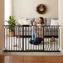 Extra Wide Baby Gates for Doorways 52.76"-62.20" Extra Wide Baby Gate Dog gate Pressure Mounted No Drilling with Walk-Through, Auto-Close & Dual-Direction Swing for Large Wide Opening Black
