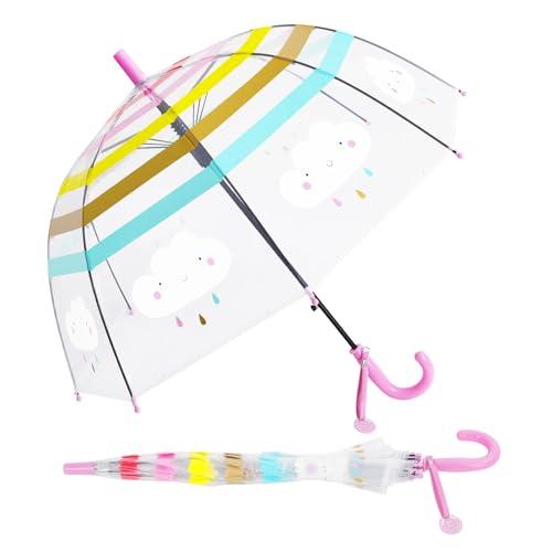 omedecal Kids Clear Bubble Umbrella with Dome Canopy and Easy Grip Handle, Transparent Lightweight Wind and Rain Proof Stick Umbrella for Toddler Boys and Girls (Rainy Clouds)