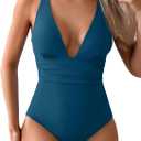 Eomenie Women's One Piece Swimsuit Tummy Control Bathing Suit V Neck Slimming 1 Piece Swimwear, S (Pine Green)
