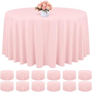 12 Pack Round Tablecloth 120 Inch - Pink Polyester Tablecloth for Round Table, Premium Pink Tableclothes Washable Fabric Table Cover for Wedding Party Banquet Restaurant Reception Dining