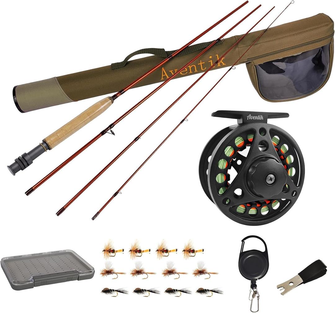 Aventik Extreme Fly Fishing Combo Kit 0/1/2/3/4/5/6 Weight Starter Fly Fishing Rod and Reel Kit Outfit with One Travel Case(9'0'' LW5/6 Fly Rod Kit)