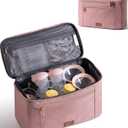 NCVI Breast Pump Storage Bag for Pumps and Extra Parts, Large Capacity Portable Pump Carrying Case with Handle, Waterproof Lining and Multiple Compartments, Perfect for Working & Nursing Moms, Pink