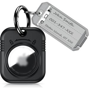 PROfezzion 4 Pack 2in1 AirTag Holder, Hard Shell AirTag Case with Wire Cable, Key Rings, Key Tags, AntiLost Protective Case for Key Chain, Dog Collar, Luggage Bag, Backpack  Black