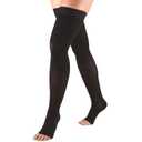 Truform 2030 mmHg Compression Stockings for Men and Women, Thigh High Length, DotTop, Open Toe, Black, Large