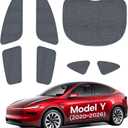 7PCS Side Window Sunshades for 2020-2026 Tesla Model Y (Juniper), [Heavier Cotton-Linen Fabric & 100% Sun Blockage & OEM Design] Dual-Layer Heat Camping & Privacy Shade Set with Storage Bag
