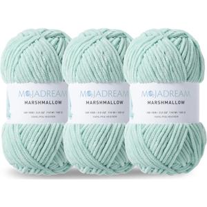 3PCS 3.5oz Chenille Yarn for Blankets Amigurumi: Soft Velvet Baby Yarn Blanket Knitting and Crocheting Bulky 5# Yarn 3 Skeins of 100g (Mint Green)