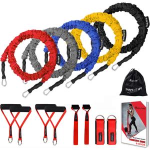 Coolrunner 14 PCS Resistance Bands Set, Exercise Tubes, 20lbs to 40lbs Workout Bands with Handles Protective Nylon Sleeves Door Anchor Ankle Strap, Elastic Exercise Bands for Men Women - up to 150lbs