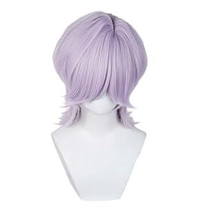 Light Purple Cosplay Wig Short Purple Anime Hair Wig + Cap for Stage Party Halloween Costume Cosplay