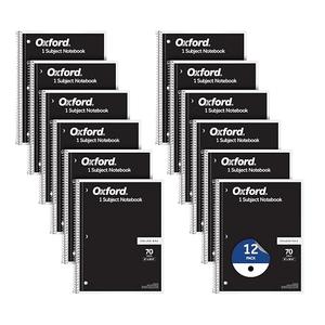 Oxford Spiral Notebook 1-Subject, Bulk College Ruled Spiral Notebooks for School, College Ruled Paper, Black Covers, 70 Perforated Lined Sheets, 8 x 10-1/2 Inches, 12-Pack, Bulk Journals (63744)