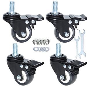 AOCHENLY Caster Wheels, 2'' Swivel Casters Threaded Stem Casters No Noise Dual Locking Castors Heavy Duty Casters with Brake (M12-1.75x25mm), 3 Pack