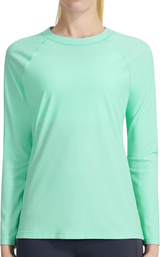KPSUN Womens Long Sleeve Rash Guard UPF 50+ Swim Shirts Sun Uv Protection Surfing Top for Beach Swimming Quick Dry (XX-Large, Light Green)