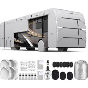 Mofeez Class A RV Covers 40-43 Ft, 420D Oxford Fabric Class A Motorhome Cover, Waterproof Windproof Anti-UV Anti-Tear Motorhome Camper Cover with 2Pcs Extra Straps & 4 Tire Covers