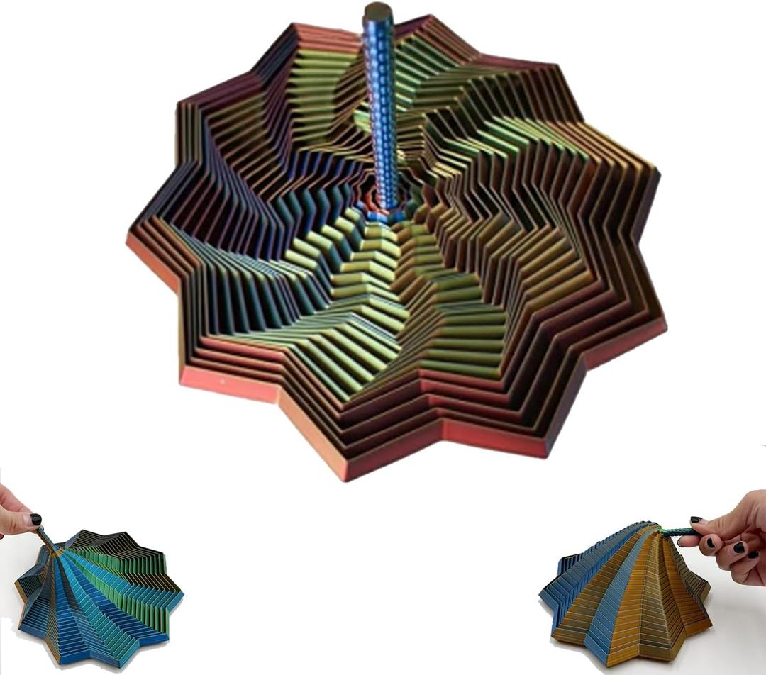 3D Printed Expanded Sensory Fidget Star, Sensory Fidget Star with Handle, Colorful Whirling Spiral Design, Fractal Fidget Hexagon for Office desks as a Stress-Relief Gifts (Green) (Red-blue-cyan)