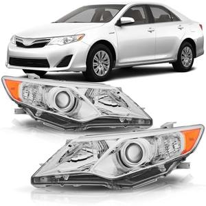 Headlight Assembly Compatible with 2012 2013 2014 Toyota Camry L/LE/XLE/Hybrid LE XLE Halogen Headlamp, Chrome Housing Amber Reflector