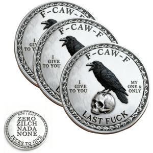The F-CAW-F Coin — for Those Who Laugh at Life and Give Zero F*CKS! Funny Raven Challenge Coin,Black Raven Last Fuck Coin,Funny Novelty Joke Coins,Adult Humor Gift for Friends(3PCS)