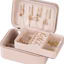 Travel Jewelry Box, 2 Layer Zipper PU Leather Portable Jewelry Organizer with Removable Trays, Compact Jewelry Case for Women (Apricot color)