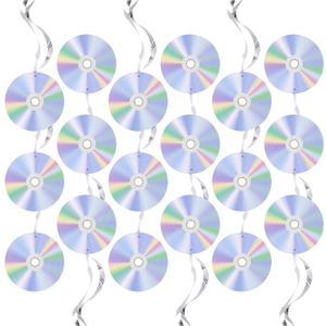 18pcs 90's Party Decorations, Iridescent Retro CD Disc Cutouts Hanging Swirls Y2K Era Music Theme Ceiling Streamers for 1990s 2000s Birthday Party Throwback Supplies