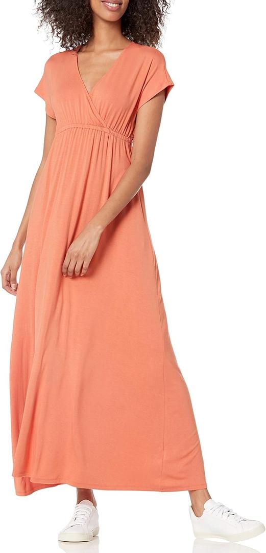 Amazon Essentials Women's V Neck Short Sleeve Waisted Maxi Dress (
Rust Orange, X-Small)