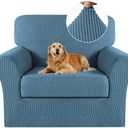 2 Piece Chair Covers Chair Slipcovers For Living Room Armchair Sofa Covers Chair Couch Cover with Arms Washable Furniture Protector for Chairs 85% polyester, 15% Spandex Fabric (Chair,DustyBlue)