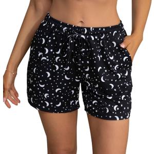X-Image Women's Comfy Stretch Summer Beach Shorts Casual Pajama Shorts Yoga Short Pants with Elastic Drawstring & Pockets (Black, XXXL)