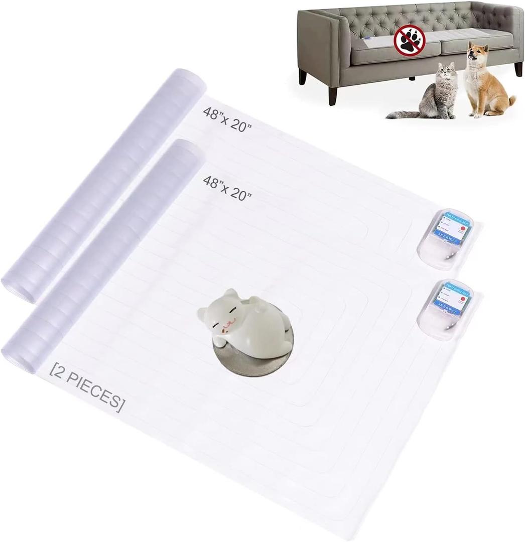 SEERWAY Scat Pet Shock Mat 2 Pieces with Tester, Shock Pad for Dog and Cat Training Indoor, Electric Repellent Mat Keeps Pet Off Couch, Sofa, Countertop, 3 Modes, 2 Pieces Same Size, Battery Operated