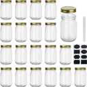 Encheng 12 oz Glass Jars With Lids, Regular Mouth Mason Jars For Storage, Canning Jars For Caviar, Herb, Jelly, Jams, Honey, Dishware Safe, Set Of 20 (Gold)