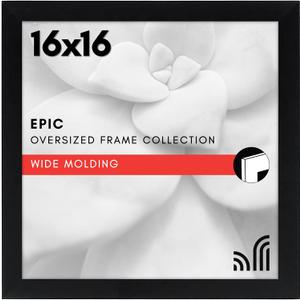 Americanflat 16x16 Poster Frame - Black Engineered Wood with Polished Plexiglass - Wide Picture Frame for Vertical or Horizontal Wall Display - Epic Collection - Black | Polished plexiglass front, hangs vertical or horizontal, sawtooth hangers included, secure turn-tab backing