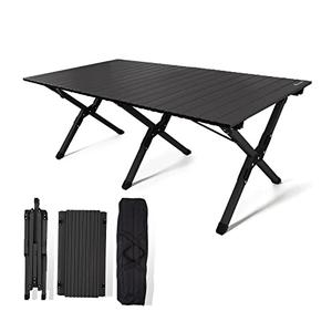 rollingsurfer Folding Camping Table, Lightweight Roll-Up Table Aluminum Low Portable Picnic Table with Easy Carrying Bag for Outdoor, Beach, Picnic, Backyards, BBQ and Party