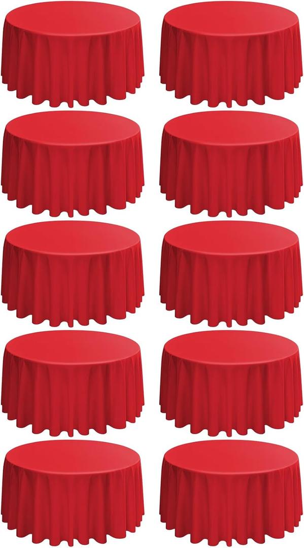 10 Pack Round Tablecloths - 120 Inch Red Polyester Cover for Round Tables, Stain and Wrinkle Resistant Washable Fabric Cloth for Wedding Banquet Parties