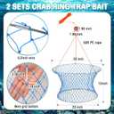 Windyun 2 Sets Crab Trap Bait Wire Grid Bottom Crab Nets Foldable Fishing Net Hand Casting Cage with Harness and Bait Clip, 24 x 20 x 12 Inch