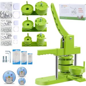 Button Maker Machine Multiple Sizes, DIY Pin Maker Button Press Machine 1.25+2.25+3 Inch, Removable Badge Press Kit with 300 Pcs 32mm+58mm+75mm Badge Supplies&Circle Cutter