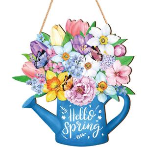 Spring door decorations Welcome hanging doorplate Outdoor wooden ornament for Farmhouse Porch Easter Party Home Seasonal Supplies